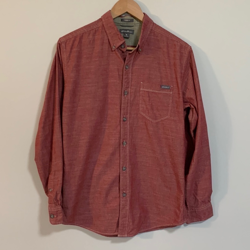 Eddie Bauer Long Sleeve Button Down Cotton Shirt Small Red